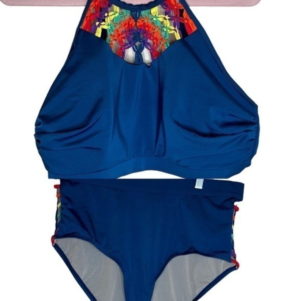 SWIM BY CACIQUE Rainbow Bikini Set | Top 16 + Bottom 18 | Blue Multi | Excellent